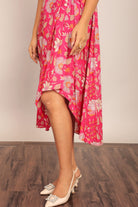 Pink and White Angrakha Pattern Midi Dress - Kaoribyshreya