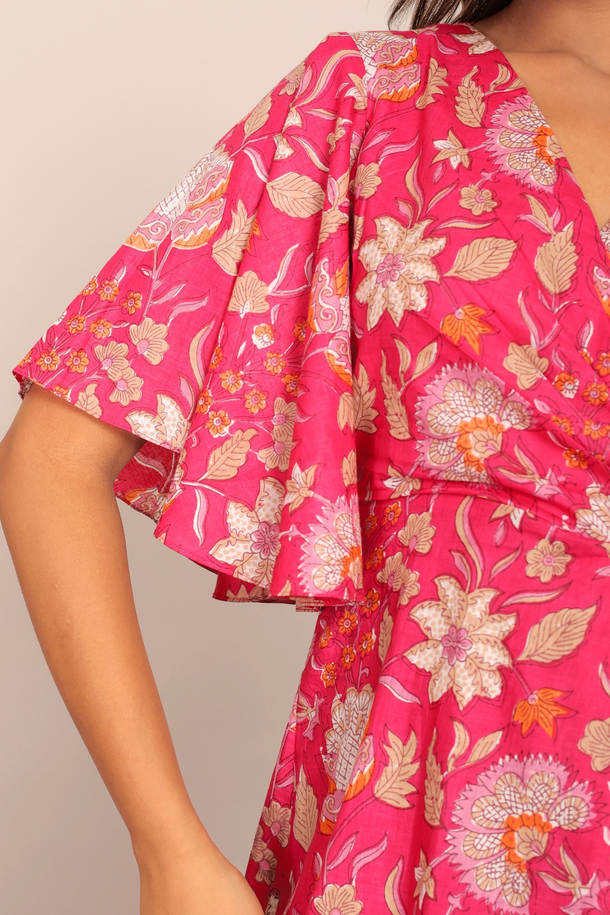 Pink and White Angrakha Pattern Midi Dress - Kaoribyshreya