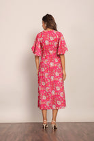 Pink and White Angrakha Pattern Midi Dress - Kaoribyshreya