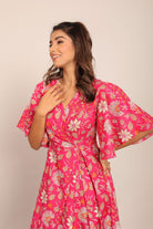 Pink and White Angrakha Pattern Midi Dress - Kaoribyshreya