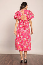Pink and White Floral Midi Dress - Kaoribyshreya