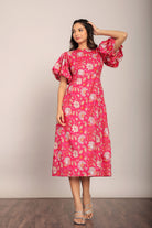 Pink and White Floral Midi Dress - Kaoribyshreya