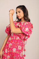 Pink and White Floral Midi Dress - Kaoribyshreya