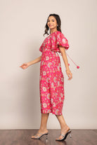 Pink and White Floral Midi Dress - Kaoribyshreya