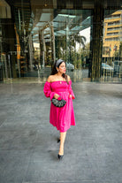 Hot Pink Off Shoulder Smoke Dress - Kaoribyshreya