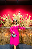 Hot Pink Off Shoulder Smoke Dress - Kaoribyshreya