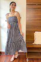 Polka Dot Shoulder Tie Up Flowy Dress - Kaoribyshreya