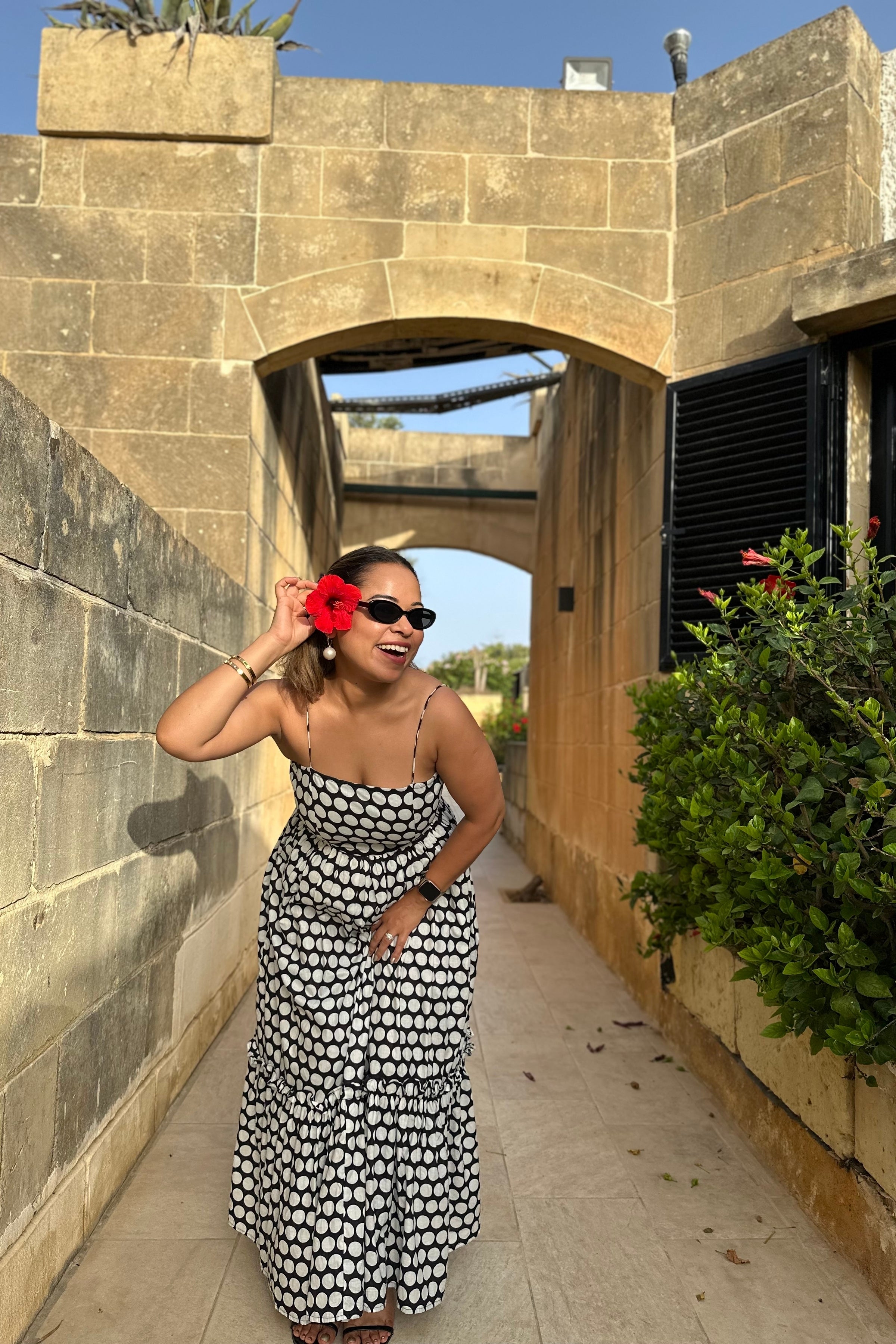 Polka Dot Shoulder Tie Up Flowy Dress - Kaoribyshreya