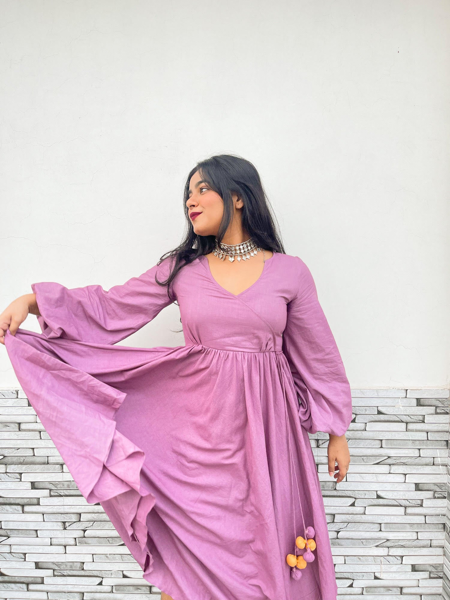 Wistful Mauve Long Skater Midi Dress - Kaoribyshreya