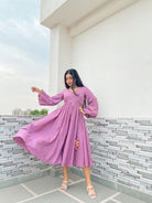 Wistful Mauve Long Skater Midi Dress - Kaoribyshreya