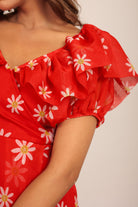 Red and White Floral Summer Midi Dress - Kaoribyshreya