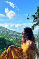 Signal Yellow Shoulder Tie Up Flared  Dress - Kaoribyshreya