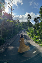 Signal Yellow Shoulder Tie Up Flared  Dress - Kaoribyshreya