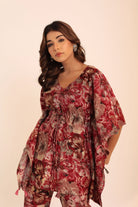 Multicolor Floral Printed Western Style Cord-Set Kaftan Top and Pant - Kaoribyshreya