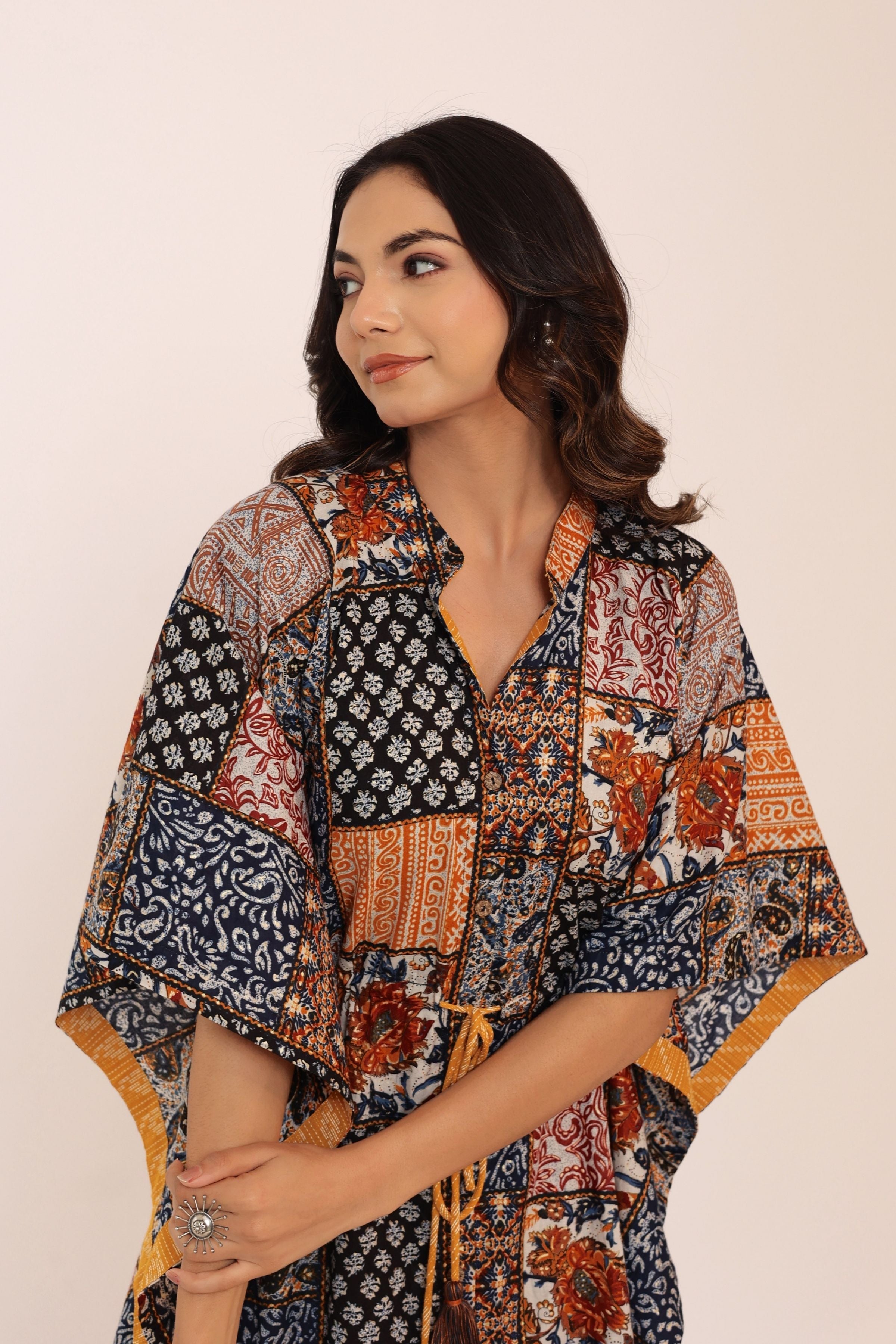 Western Multicolor Kaftan Kurta with elbow-length sleeves - Kaoribyshreya