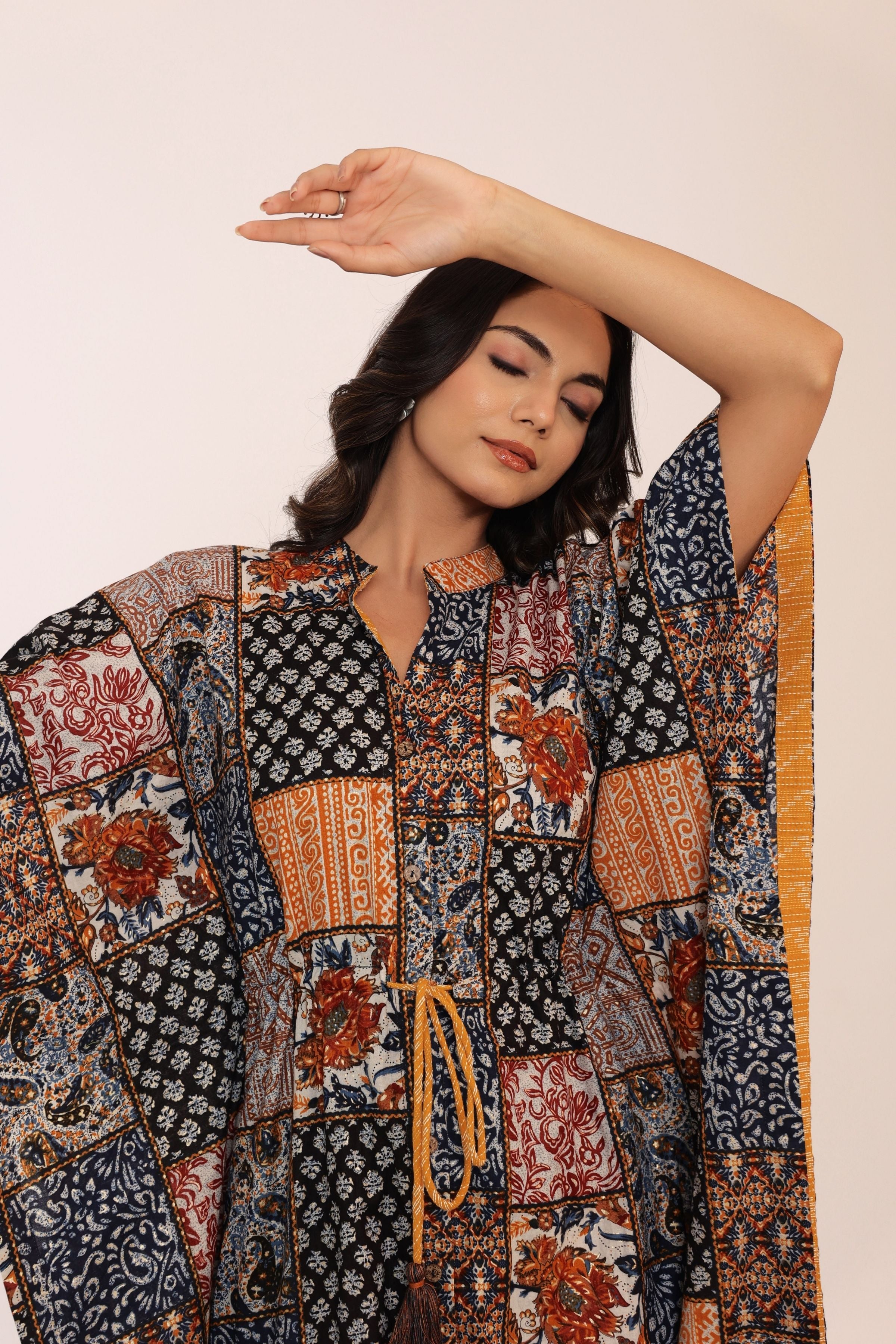 Western Multicolor Kaftan Kurta with elbow-length sleeves - Kaoribyshreya