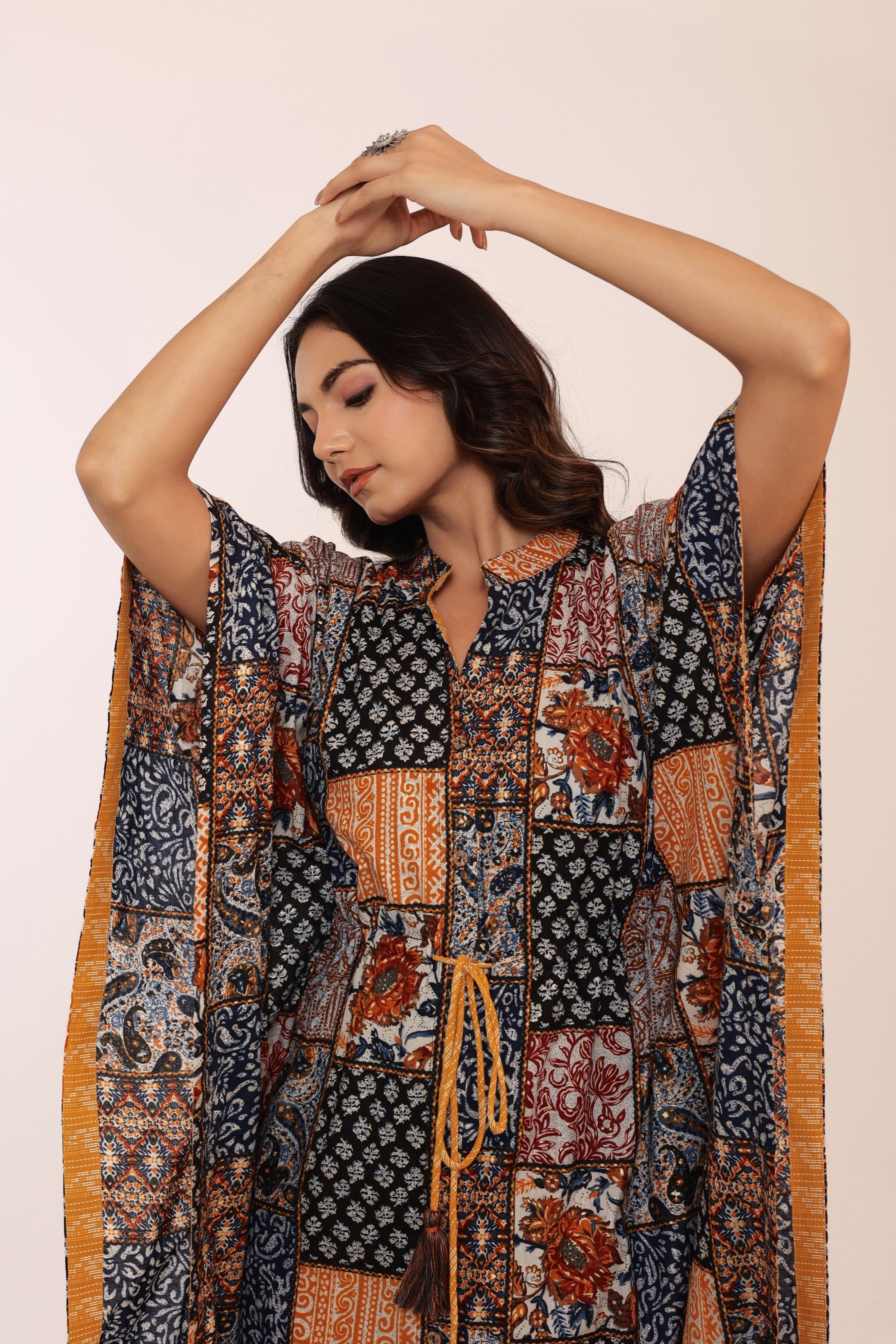 Western Multicolor Kaftan Kurta with elbow-length sleeves - Kaoribyshreya