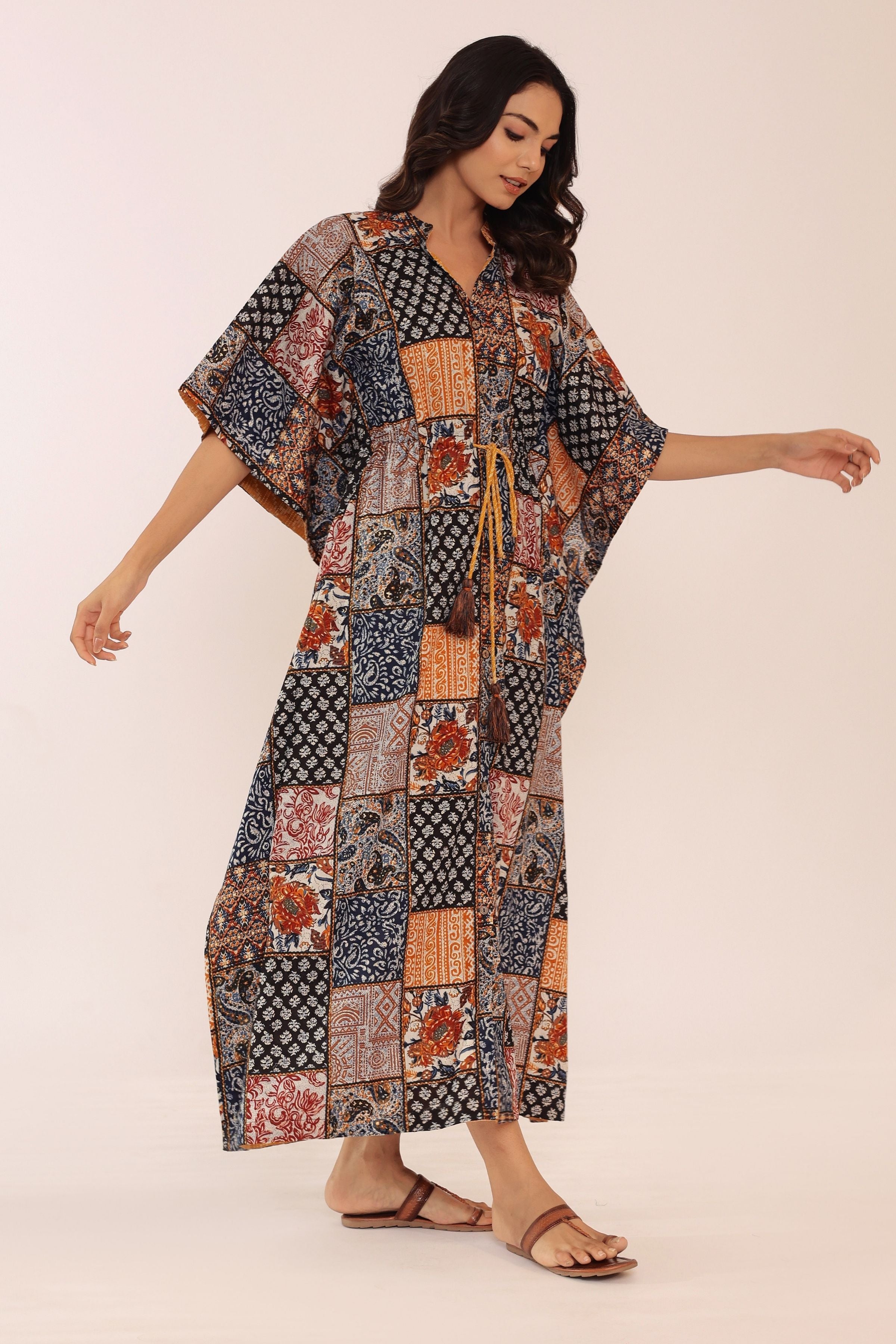 Western Multicolor Kaftan Kurta with elbow-length sleeves - Kaoribyshreya