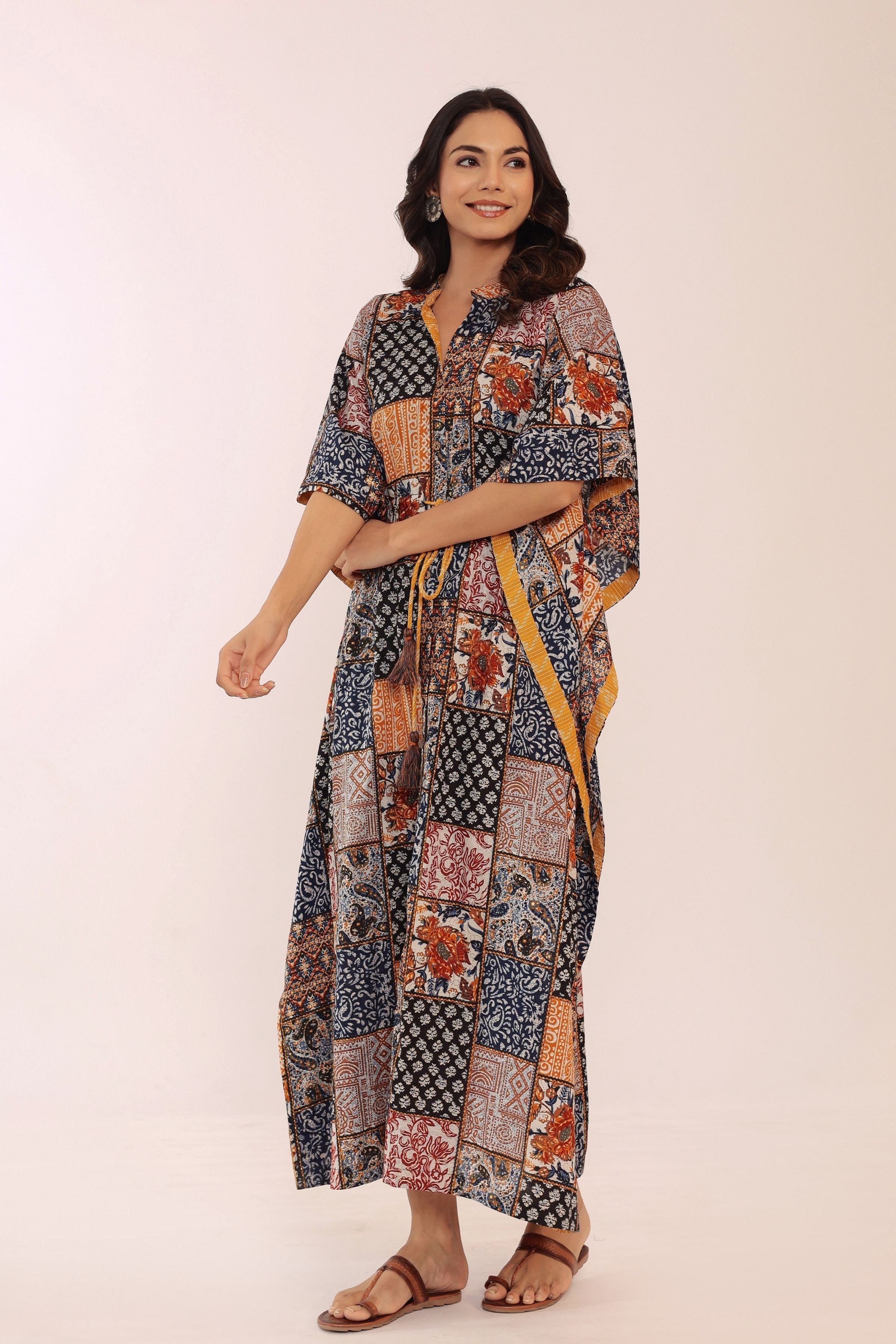 Western Multicolor Kaftan Kurta with elbow-length sleeves - Kaoribyshreya