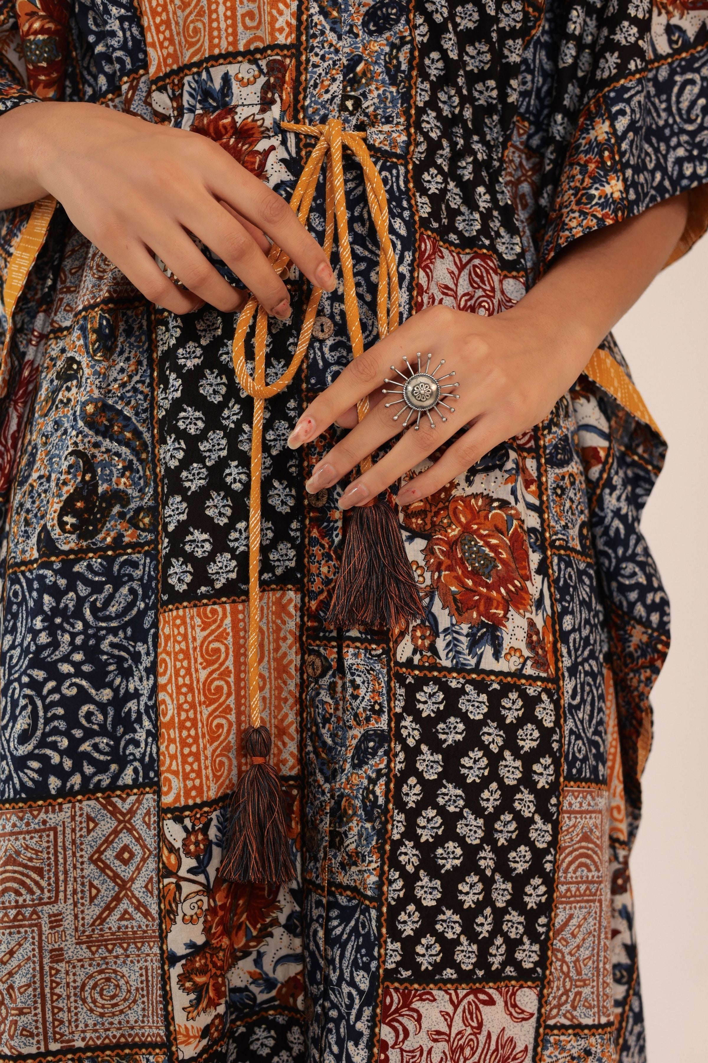 Western Multicolor Kaftan Kurta with elbow-length sleeves - Kaoribyshreya