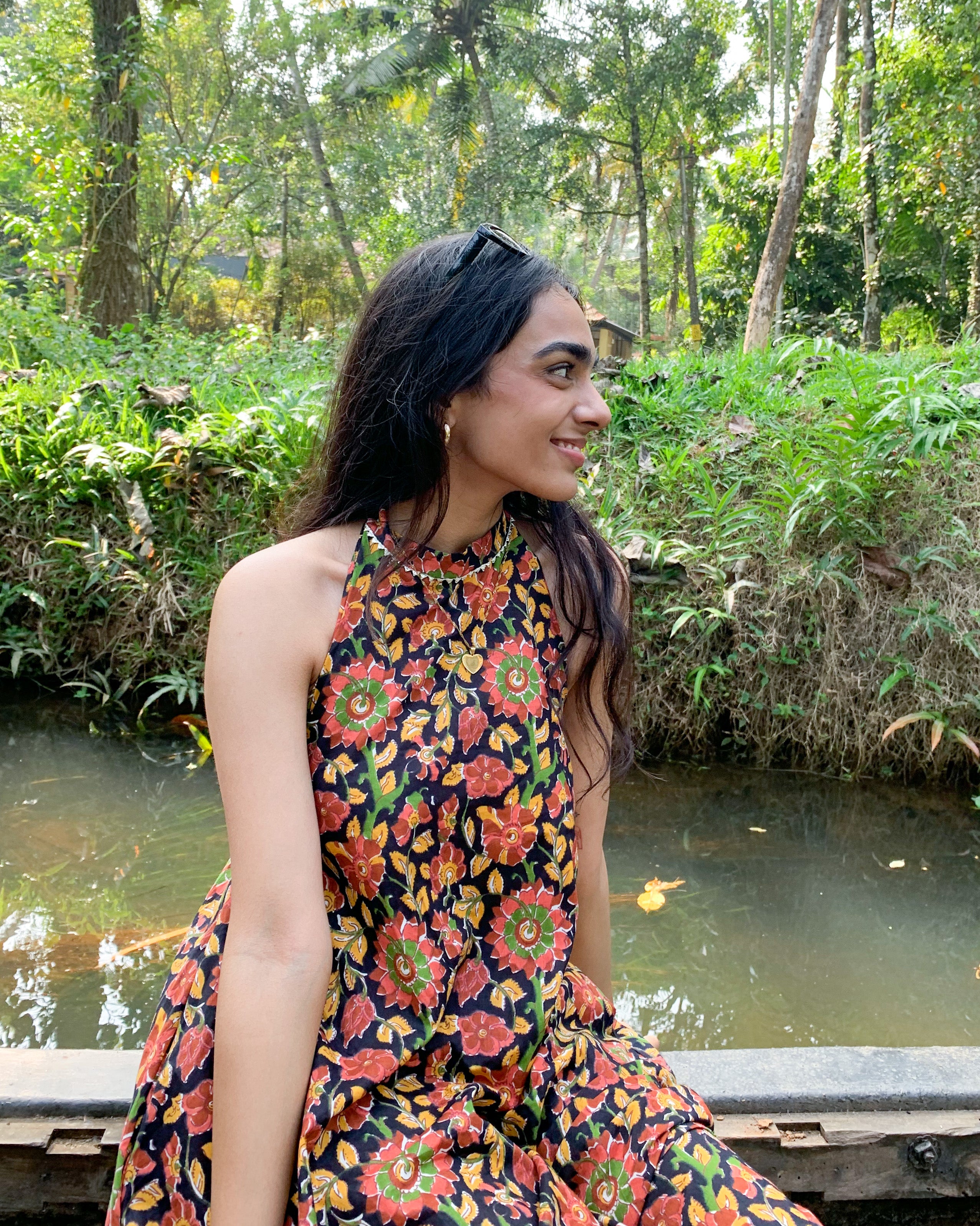 Evening Blue Halter Neck Kurta With Flared Pants - Kaoribyshreya