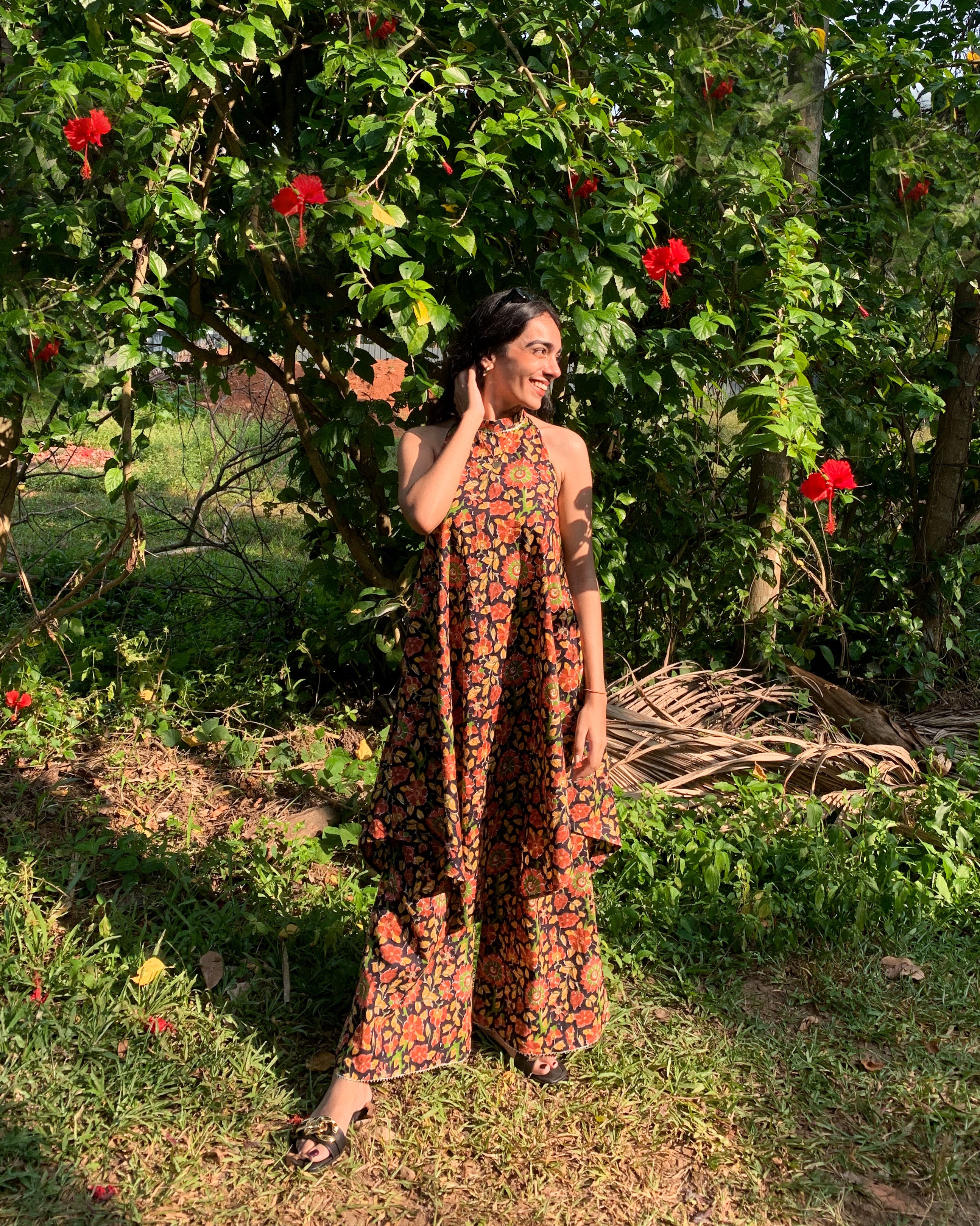Evening Blue Halter Neck Kurta With Flared Pants - Kaoribyshreya