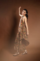 Evening Blue Halter Neck Kurta With Flared Pants - Kaoribyshreya