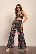 Black Multicolor Floral Printed Western Bust Fitted Top - Kaoribyshreya