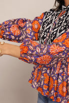 Black Orange and Multicolor Cotton Waist Fitted Summer Top - Kaoribyshreya