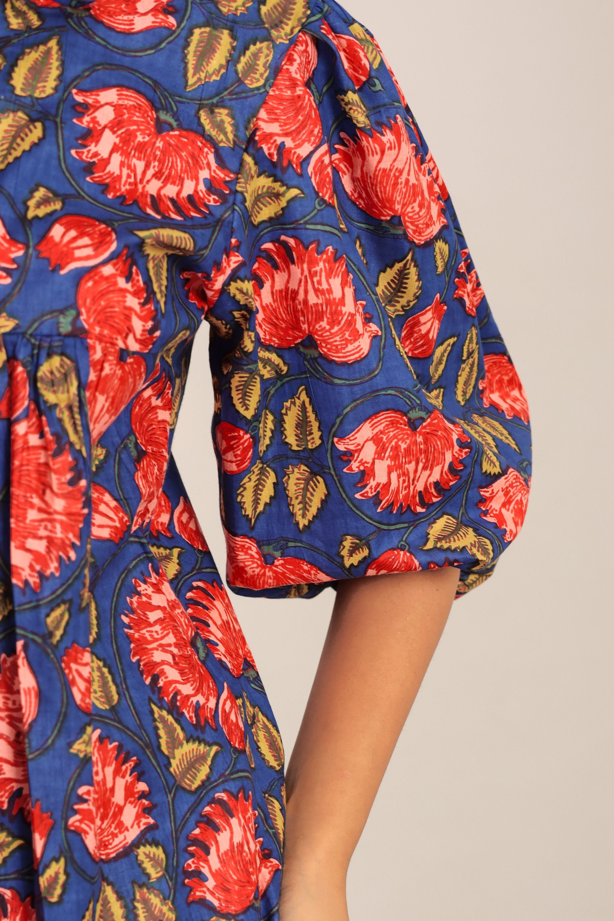 Blue and Multicolor Floral Cotton Summer Relaxed Top - Kaoribyshreya