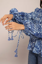 Blue and White Full Sleeve Top With Collar - Kaoribyshreya