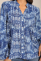 Blue and White Full Sleeve Top With Collar - Kaoribyshreya