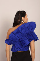 Blue Solid Ruffled One Sholder Top - Kaoribyshreya