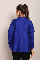 Blue Solid Summer Relaxed Top With Collar Neckline - Kaoribyshreya