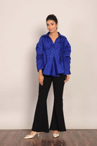 Blue Solid Summer Relaxed Top With Collar Neckline - Kaoribyshreya