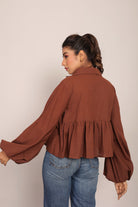 Brown Solid Collar Neckline Top - Kaoribyshreya