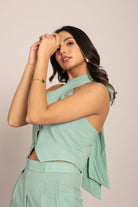 Mint Green solid Fitted Western Top with Closer 3 Buttons - Kaoribyshreya