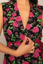 Black Multicolor Floral Printed Relaxed Top with Collar - Kaoribyshreya