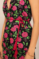 Black Multicolor Floral Printed Relaxed Top with Collar - Kaoribyshreya