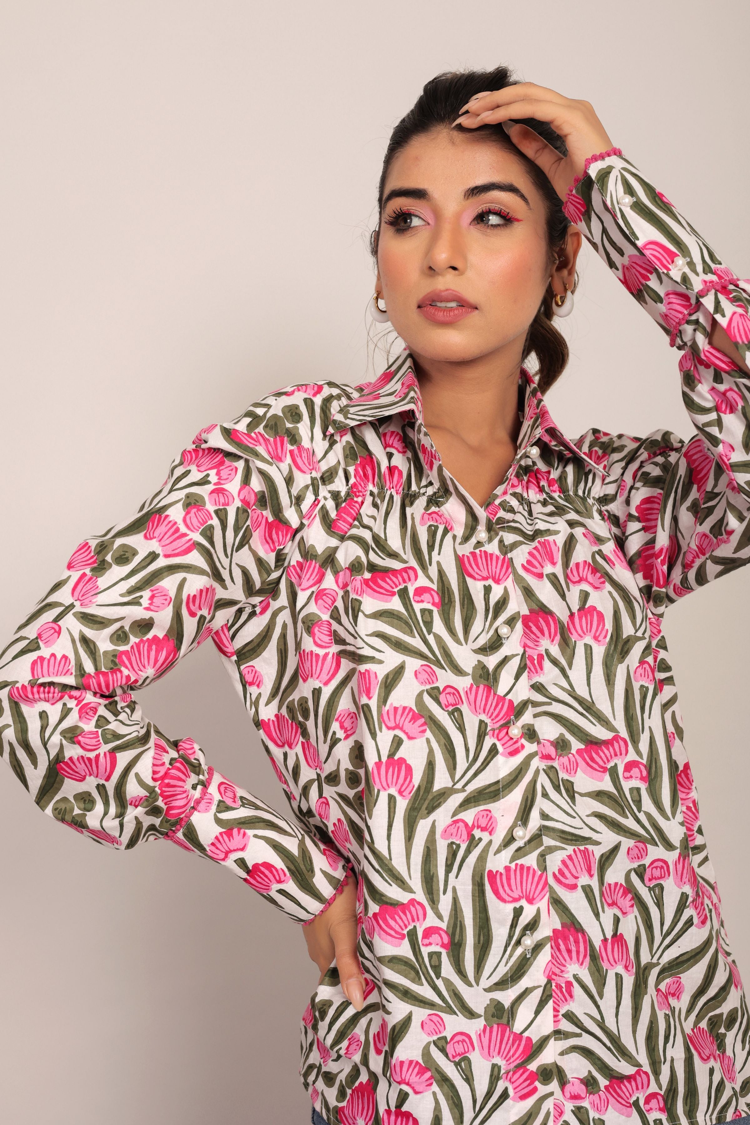 Multicolor Floral Summer Relaxed Shirt With Collar Neckline - Kaoribyshreya