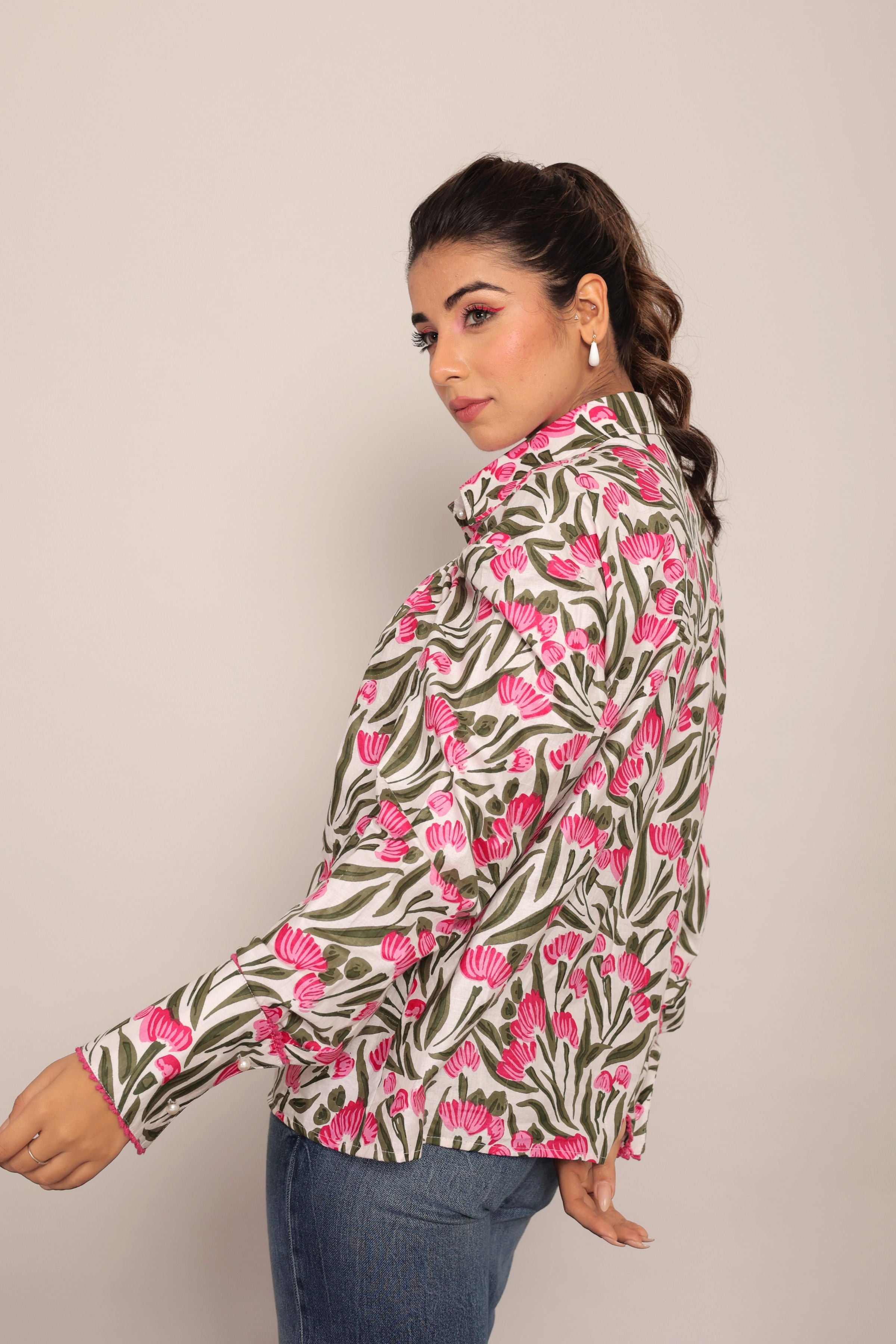 Multicolor Floral Summer Relaxed Shirt With Collar Neckline - Kaoribyshreya