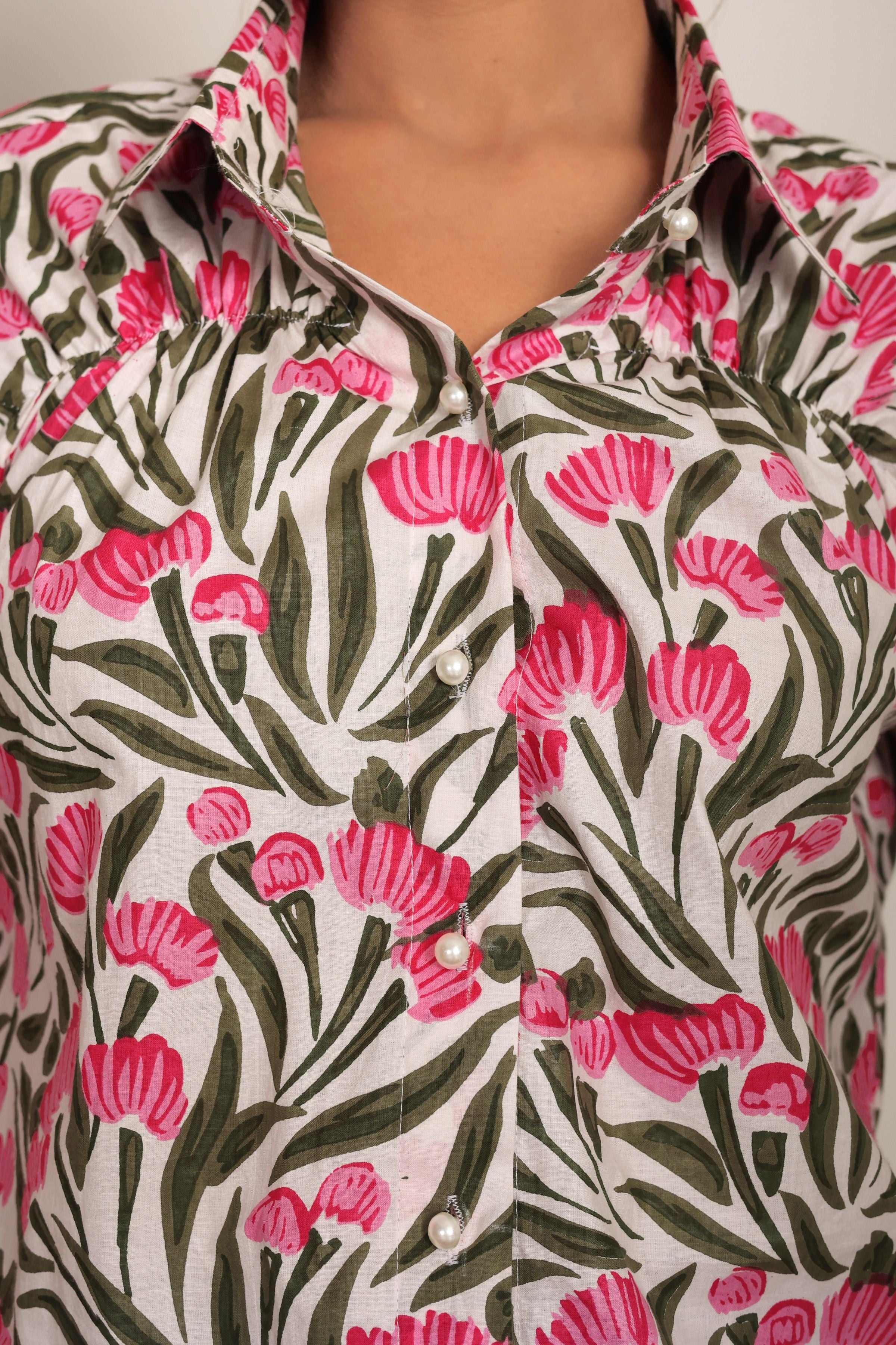 Multicolor Floral Summer Relaxed Shirt With Collar Neckline - Kaoribyshreya