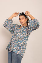 Multicolor Floral Summer Relaxed Top With Collar Neckline - Kaoribyshreya