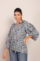 Multicolor Floral Summer Relaxed Top With Collar Neckline - Kaoribyshreya