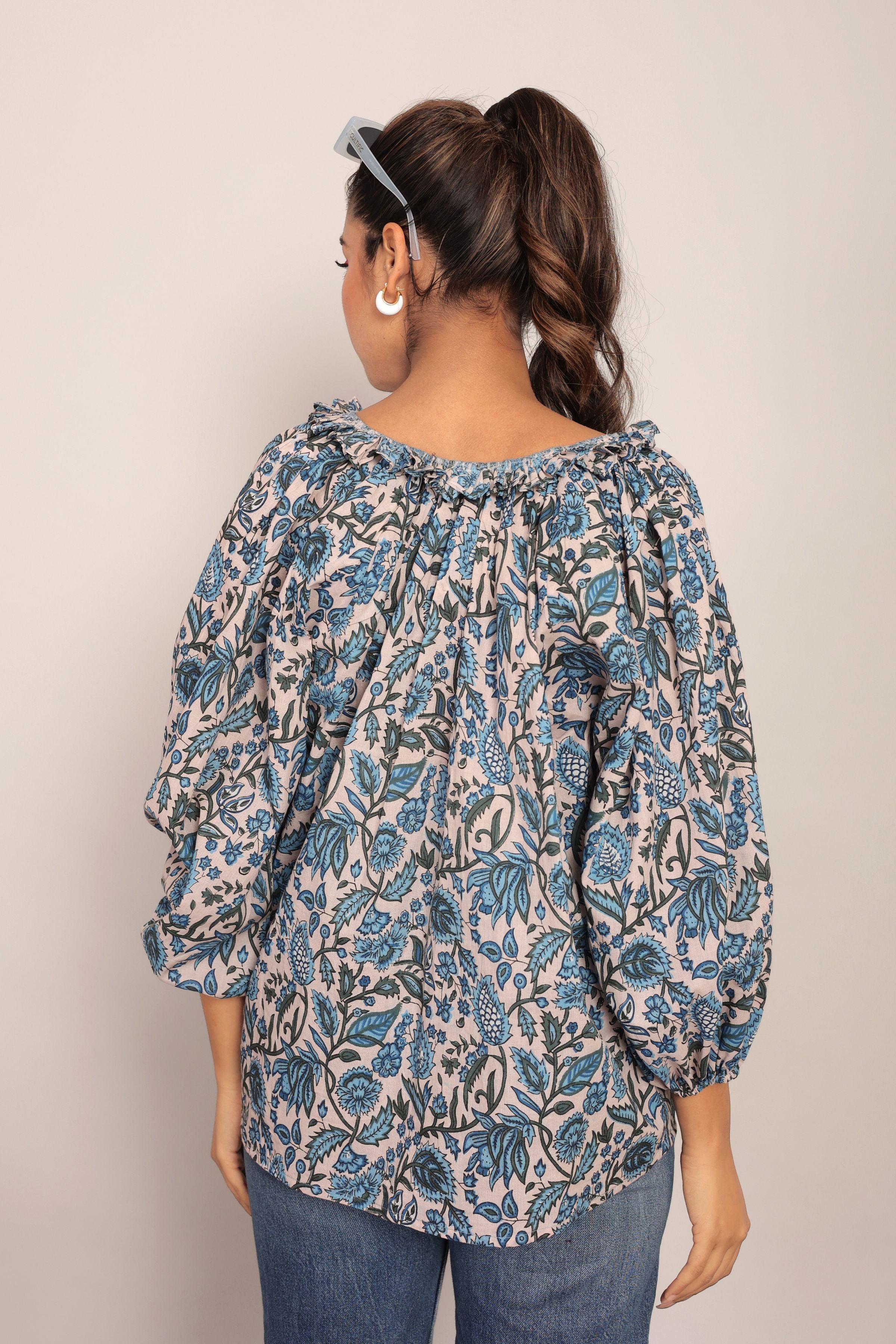 Multicolor Floral Summer Relaxed Top With Collar Neckline - Kaoribyshreya
