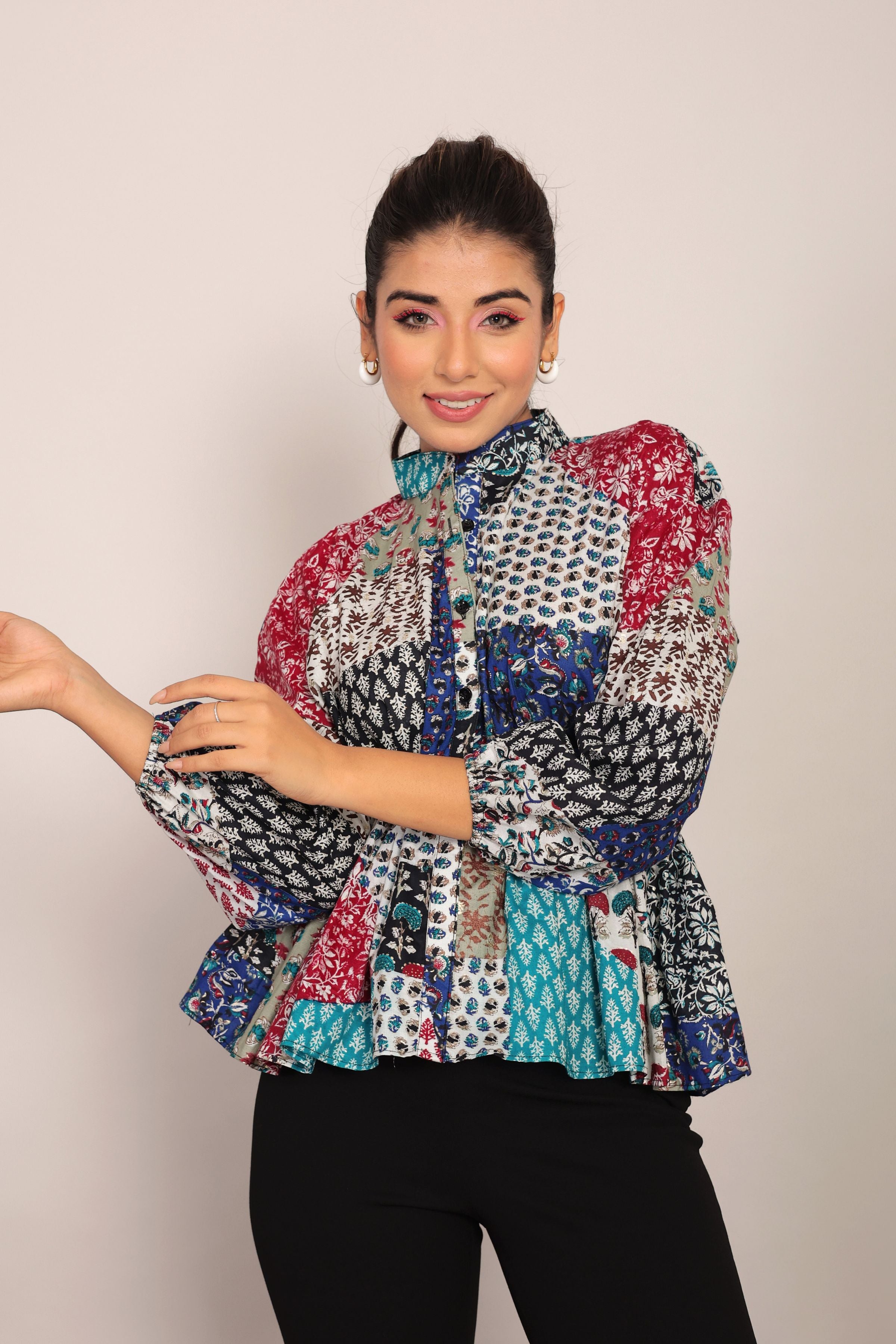Multicolor Geometric Waist Fitted Top - Kaoribyshreya