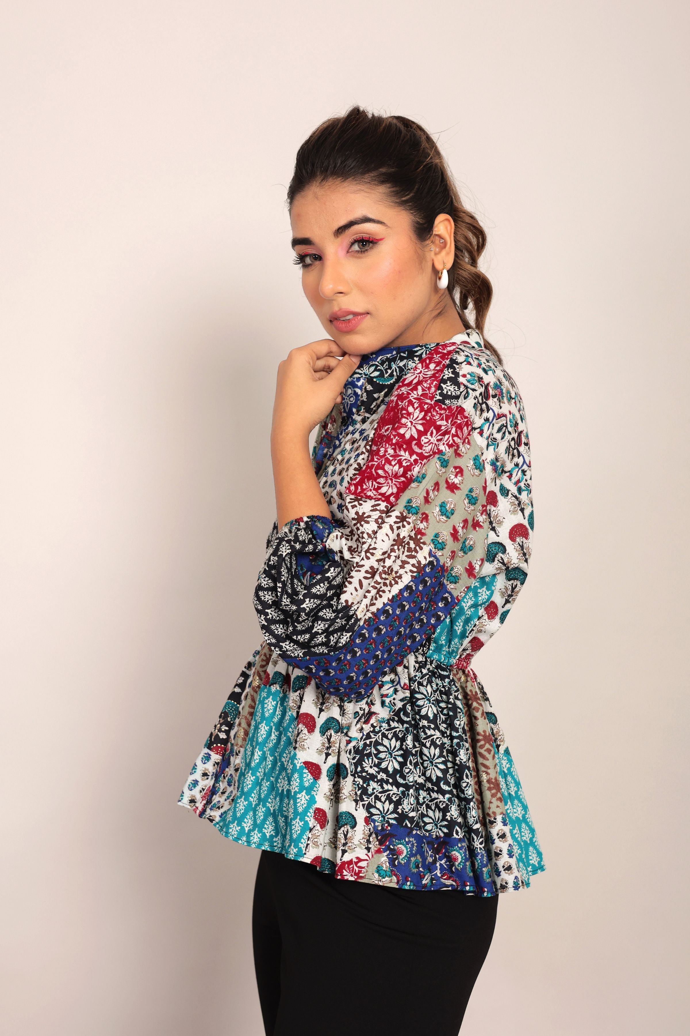 Multicolor Geometric Waist Fitted Top - Kaoribyshreya