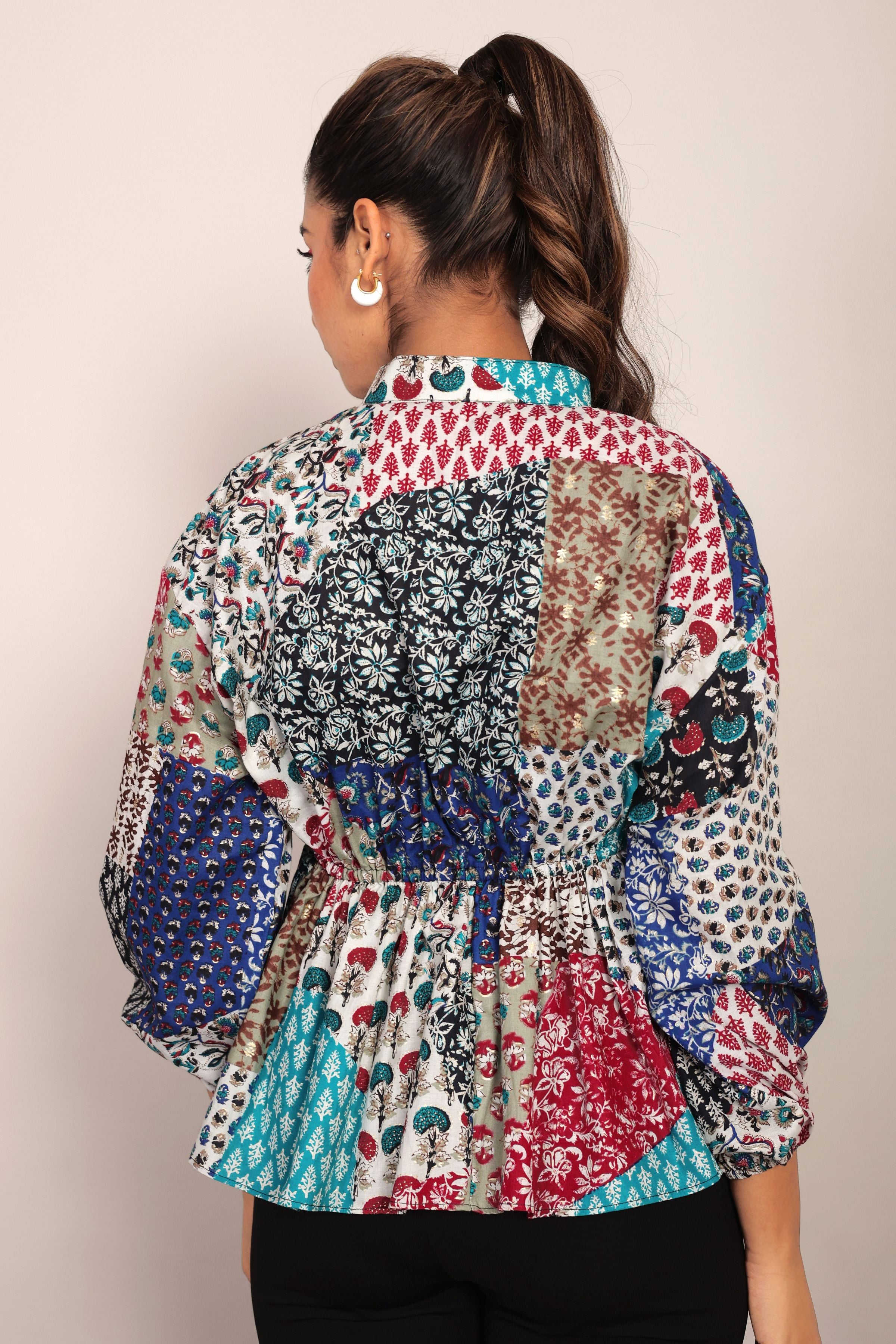 Multicolor Geometric Waist Fitted Top - Kaoribyshreya