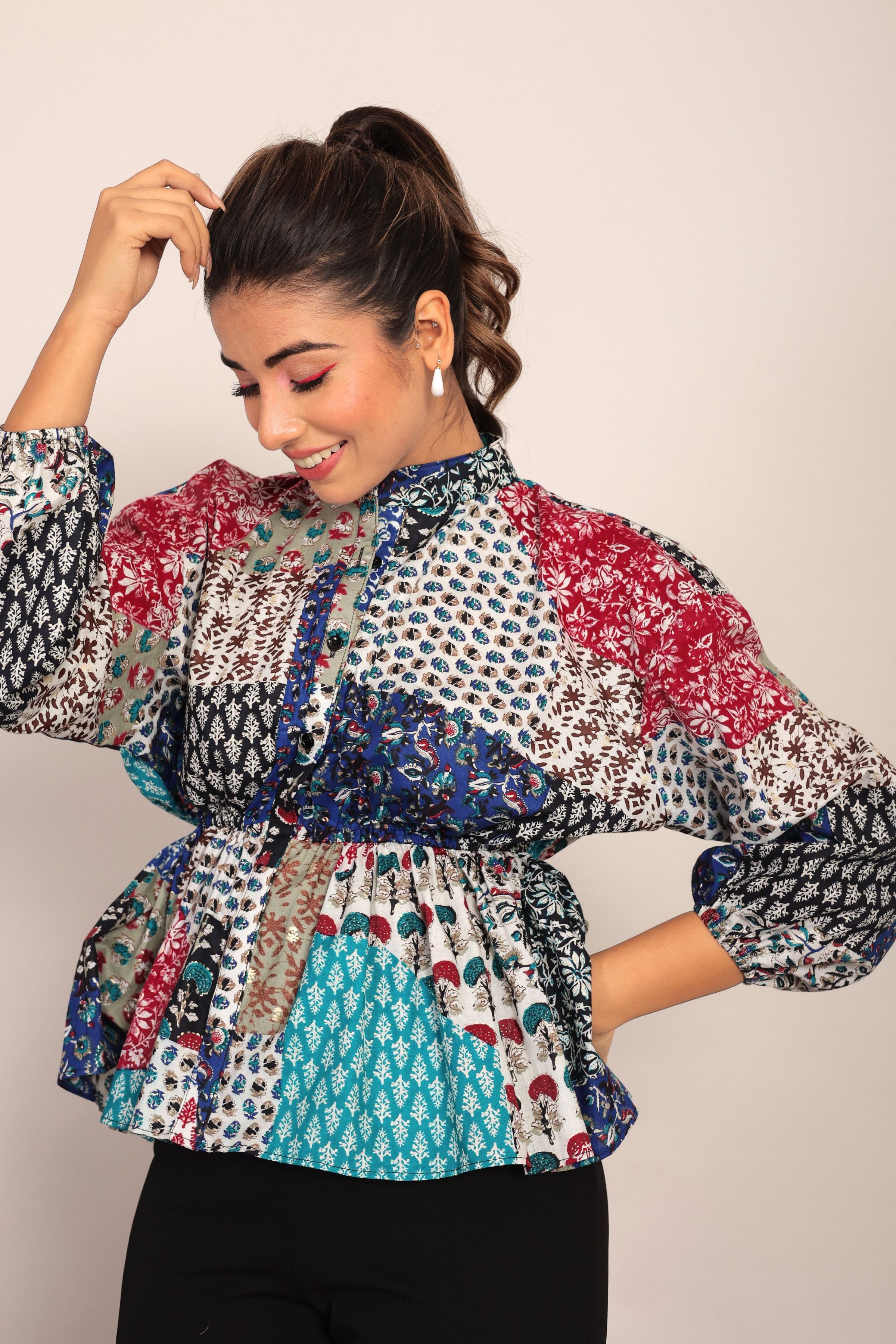 Multicolor Geometric Waist Fitted Top - Kaoribyshreya