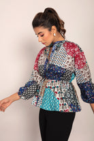 Multicolor Geometric Waist Fitted Top - Kaoribyshreya